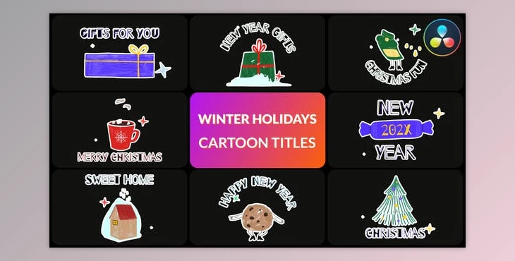 Download Winter Holidays Cartoon Titles | DaVinci Resolve (Videohive 49553610)