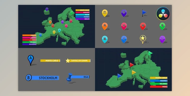 Download 3D Map Markers for DaVinci Resolve (Videohive 46868797)