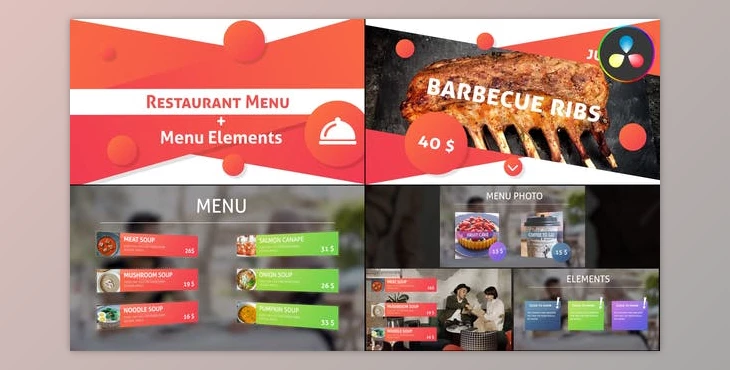Download Restaurant Menu and Elements for DaVinci Resolve (Videohive 47595502)