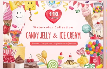 Download Candy Jelly & <span class='badge badge-warning'>Ice</span> Cream Watercolor - 13425676