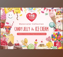 Download Candy Jelly & Ice Cream Watercolor - 13425676