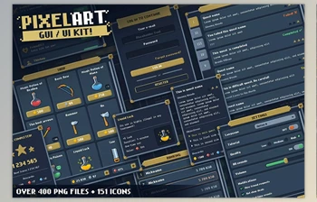 Download Unity Assets - Pixel Art GUI / UI <span class='badge badge-warning'>Kit</span> - over 400 PNG + 151 icons! v1.1