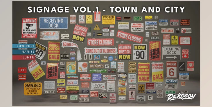 Download Unreal Engine Asset - Signage VOL.1 - Town and City (Nanite and Low Poly) v5.3