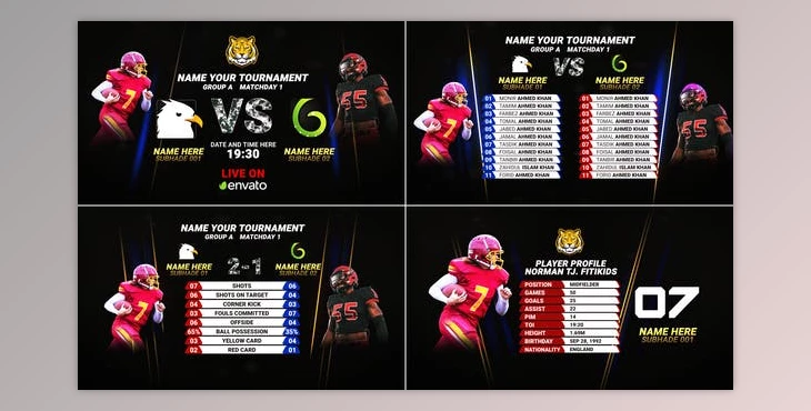 Download Sports Scoreboard Statistics || Player Profile || Sports Team vs card (Videohive 52357582) - AE Project