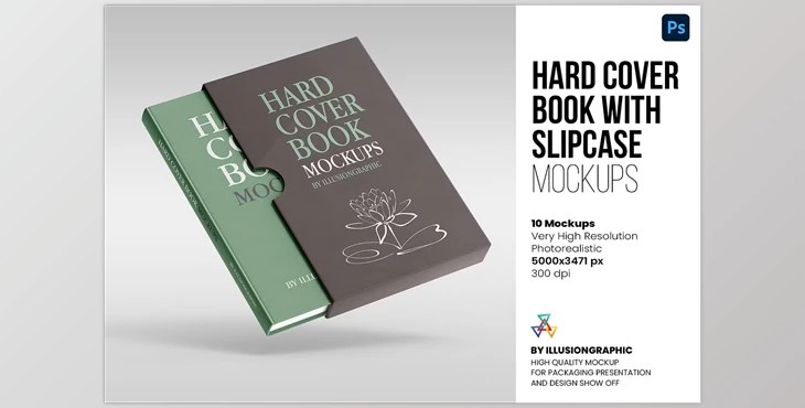 Download Hard Cover Book with Slipcase Mockup CreativeMarket - 6375247