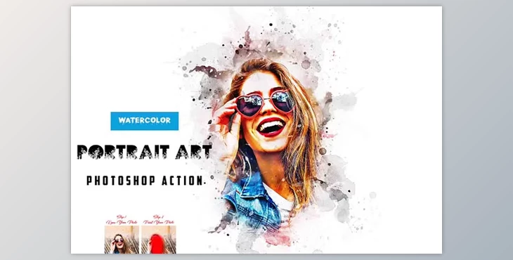 Download Watercolor Portrait Art PS Action Creative Market – 17630104