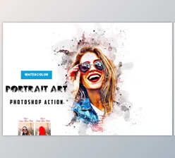 Download Watercolor Portrait Art PS Action Creative Market – 17630104
