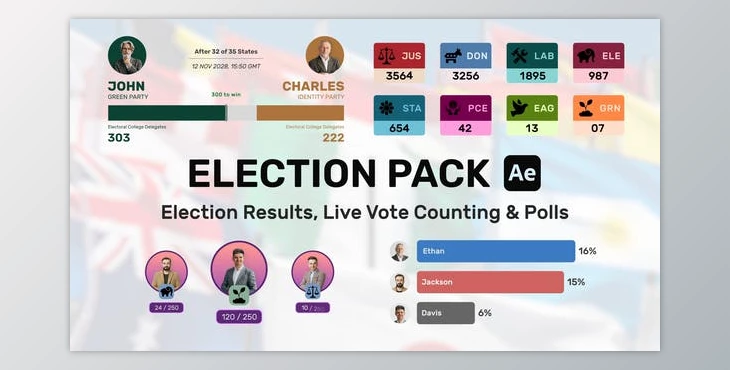 Download Election Pack – Results, Live Counting, Poll, Survey (Videohive 52522832) - AE Project