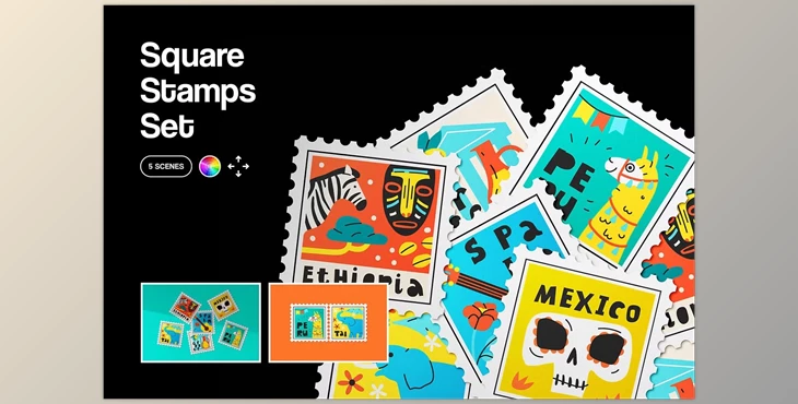 Download Square Stamps Mockup Set - 256624322