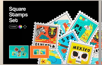 Download Square Stamps <span class='badge badge-warning'>Mockup</span> <span class='badge badge-warning'>Set</span> - 256624322