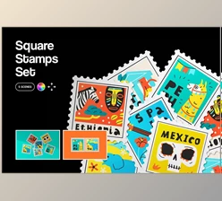 Download Square Stamps Mockup Set - 256624322