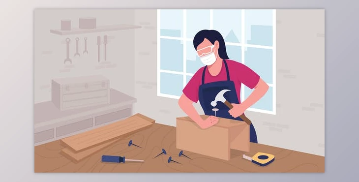 Download Female cabinetmaker driving nails with hammer flat color animated illustration (Videohive 39472677) - AE Project