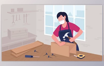 Download Female cabinetmaker driving nails with hammer flat <span class='badge badge-warning'>color</span> animated illustration (Videohive 39472677) - AE Project