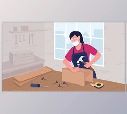 Download Female cabinetmaker driving nails with hammer flat color animated illustration (Videohive 39472677) - AE Project