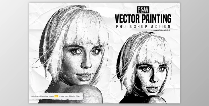 Download B&W Vector Painting Photoshop Action - 156303669