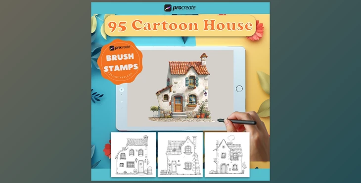 Download Cartoon House, 95 Procreate Stamps