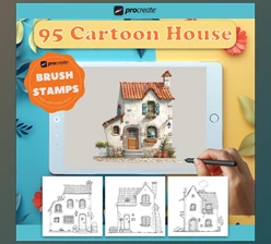Download Cartoon House, 95 Procreate Stamps