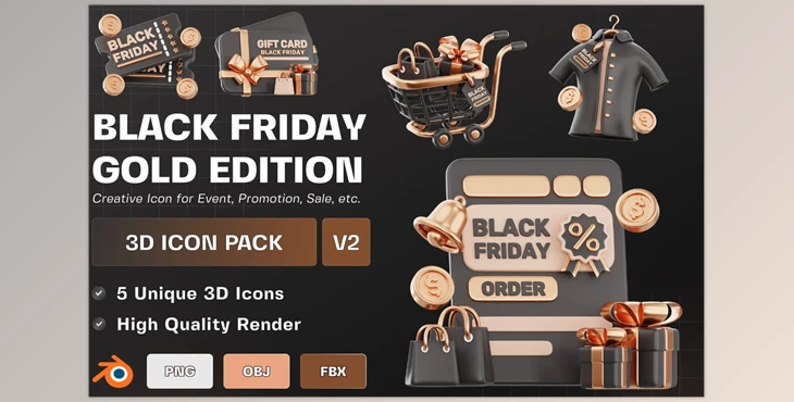 Download Black Friday Gold Edition 3D Illustration Pack V2 FGQN5HA