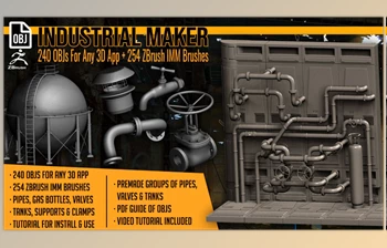 Download Artstation - Industrial Maker <span class='badge badge-warning'>240</span> OBJs and 254 ZBrush IMM Brushes