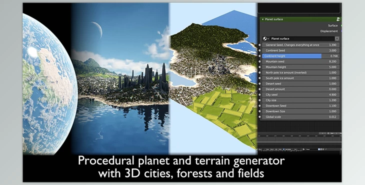 Blender Market - Download Procedural Planet And Terrain Generator With 3D Cities, Forests And Fields