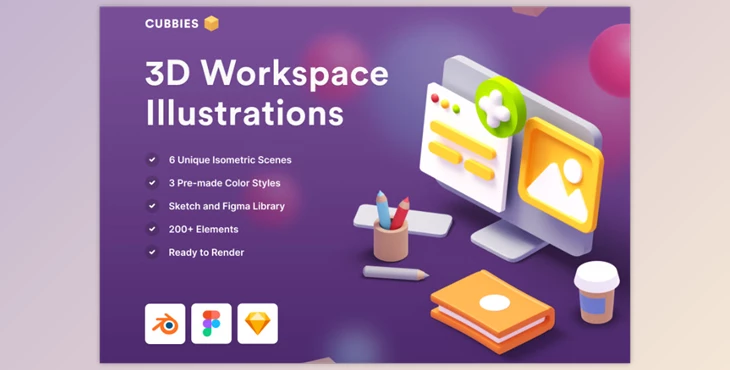 Ui8 - Download Cubbies: 3D Workspace Illustrations