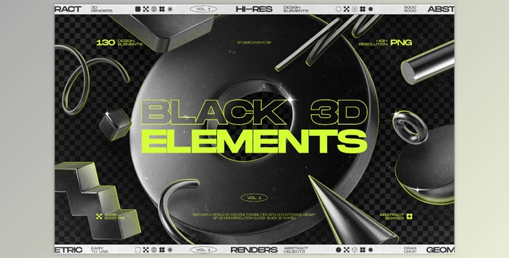 Artstation - Download 130 Black 3D Elements Collection Vol.1