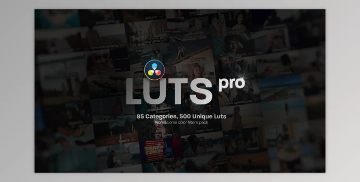 Download LUTs Pro: Professional Color Grading Pack with 500 LUTs For Davinci Resolve (Videohive 56582384)