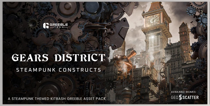 Blender - Download Gears District - Steampunk Constructs Kitbash Buildings