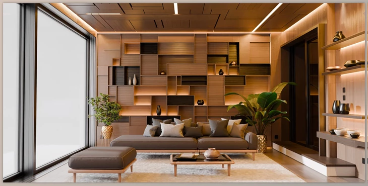 Blender - Download Modern Abstract Wooden Living Room