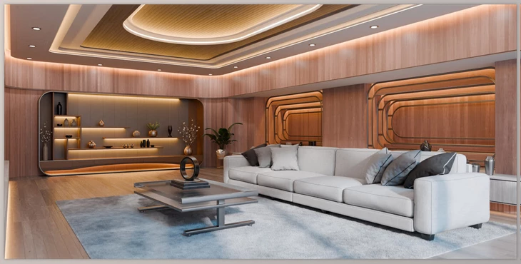 Blender - Download Modern Curved Wooden Living Room