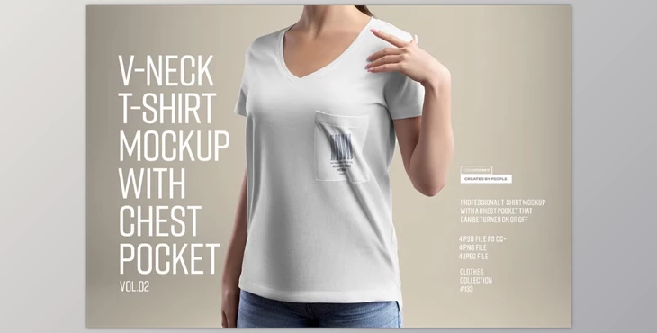 Download Mockup Woman V-Neck T-Shirt. vol.02 (Creative Market 291430926)