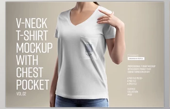 Download Mockup Woman V-Neck T-<span class='badge badge-warning'>Shirt</span>. vol.02 (Creative Market 291430926)