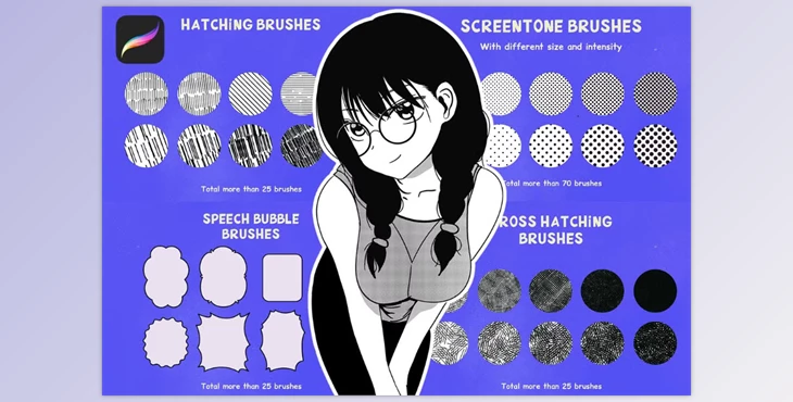 Download 200 Procreate Manga Megapack (Creative Market 291634017)