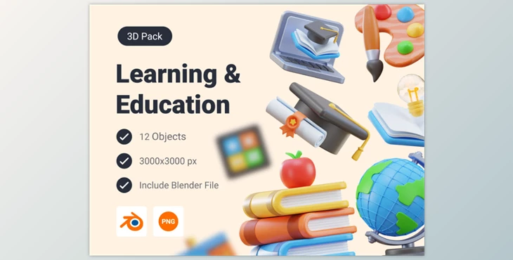 ui8 - Download School Education & Learning 3D Icon Pack