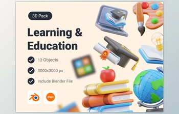 <span class='badge badge-warning'>ui8</span> - Download School Education & Learning <span class='badge badge-warning'>3D</span> Icon Pack