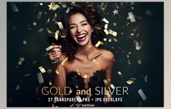 Download Gold and Silver Confetti PNG <span class='badge badge-warning'>overlay</span> (Creative Market 92156158)