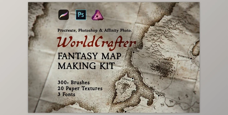Etsy - Download Worldcrafter D&D Map Making Kit for Photoshop Procreate and Affinity Photo