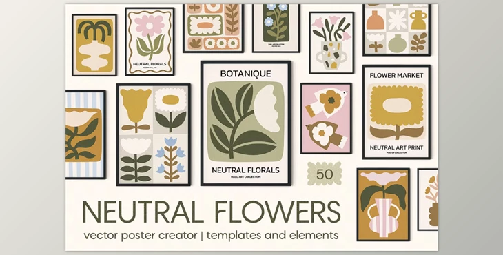 Download Neutral Flowers Vector Print Creator (Creative Market 291276568)
