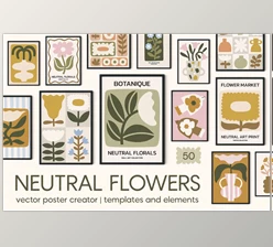 Download Neutral Flowers Vector Print Creator (Creative Market 291276568)