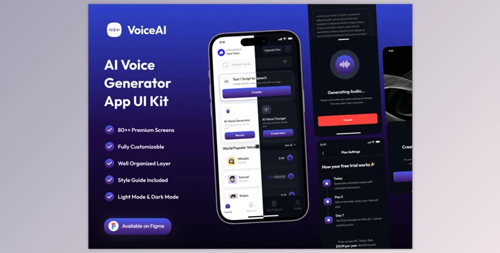 UI8 - Download VoiceQu - AI Voice Generator Mobile App UI Kit