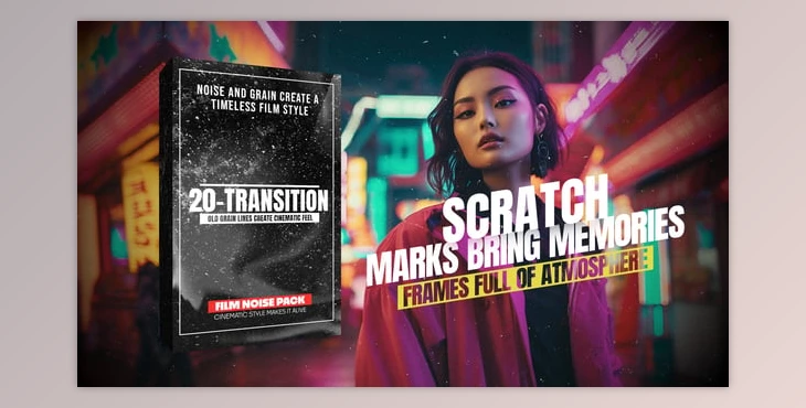 Download Vintage Film Grain Transitions – Cinematic Noise & Scratch Pack For DaVinci Resolve (Videohive 60093365)
