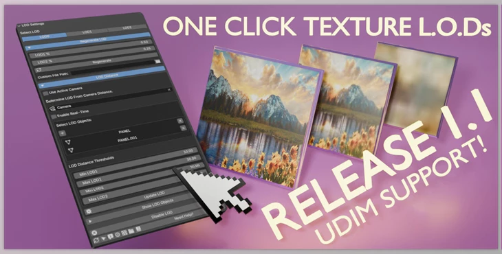 Blender - Download One Click Texture L.O.D - Udim Support V1.1