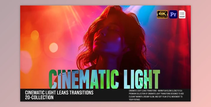 Download Cinematic Light Leaks Transitions – Warm Film Glow & Lens FX MOGRT (Videohive 60957857)