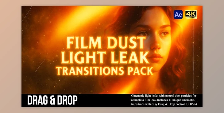 Download Film Dust Light Leak Transitions Pack AE (Videohive 61327167) - AE Project