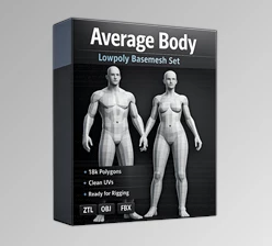 Average Body Lowpoly Basemesh Set by Flipped Normals 