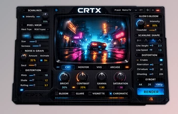 CRTX - Step Beyond Crt Simulation in Ae by <span class='badge badge-warning'>Aescripts</span> (v1.2.1 for Win, Mac)