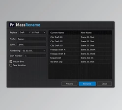 MassRename - Renaming UI in Pr by Aescripts (v0.0.2)