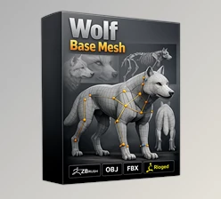Wolf Base Mesh -  Advanced rigged, clean topology wolf base mesh for Blender by Superhivemarket
