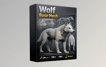 Wolf Base Mesh -  Advanced rigged, <span class='badge badge-warning'>clean</span> topology wolf base mesh for Blender by Superhivemarket