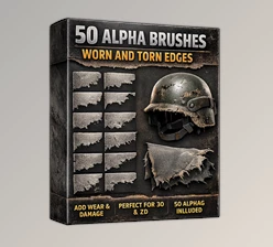 50 Alpha Brushes - Worn And Torn Edges (PNG 1024x1024) by Superhivemarket